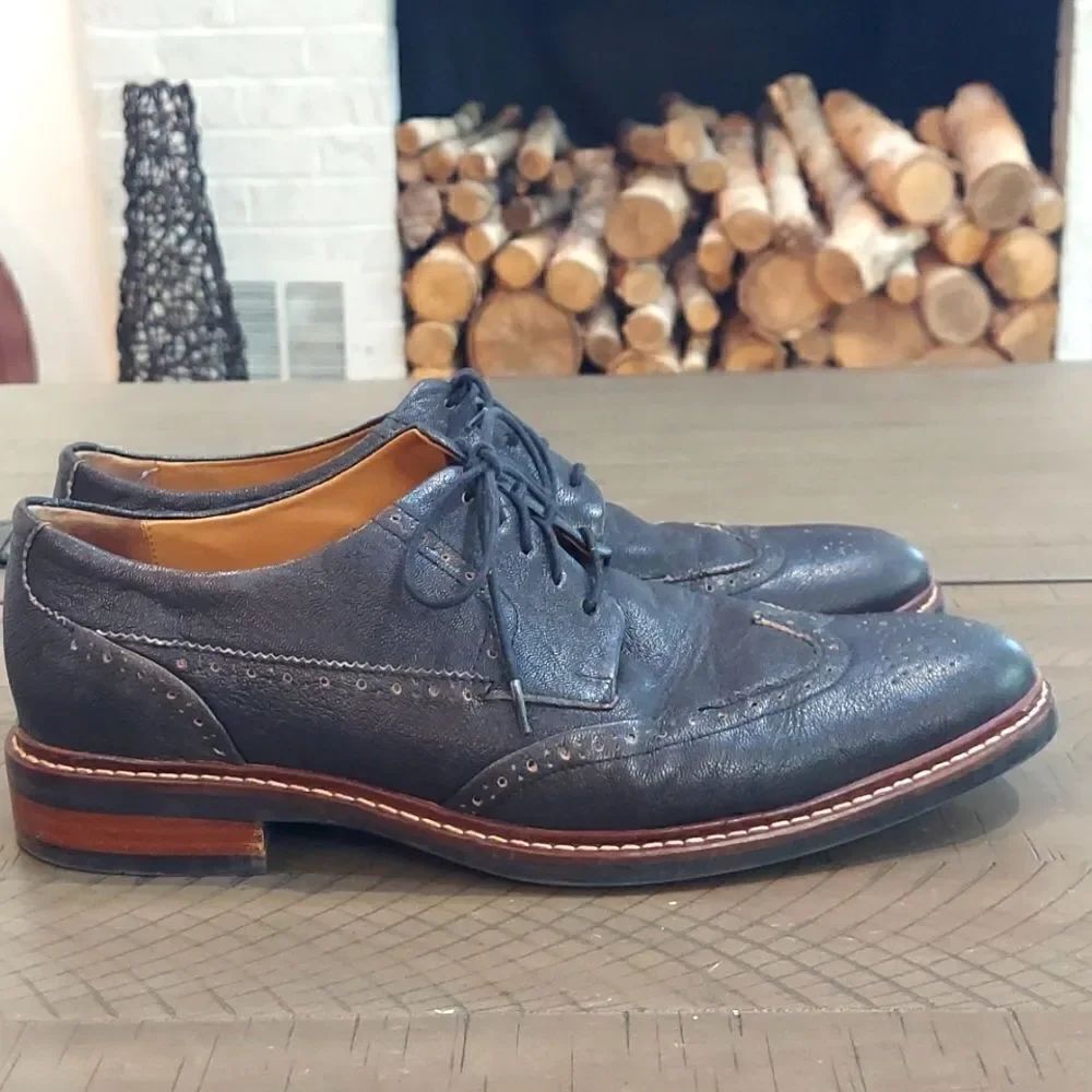 Cole Haan C24112 Warren Wingtip Oxfords Shoes Black Leather Size 10.5M